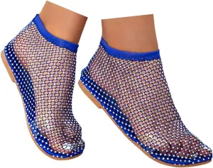 Mesh Ballet Flats for Women Slip On Shiny Mesh Flats Round Toe Sparkly Rhinestone Sandals Sexy Fishnet Sandals Beach Casual Dress Flats Comfortable