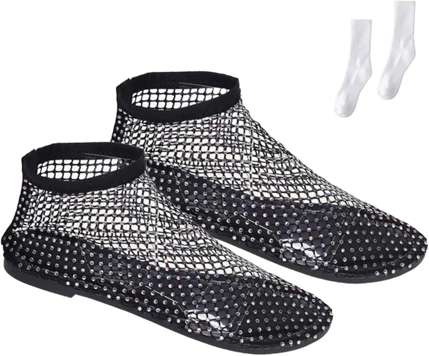 Mesh Ballet Flats for Women, Ultra Comfortable Shiny Gem Mesh Flats, Glittery Stretchy Net Shoes for Women
