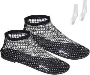 Mesh Ballet Flats for Women, Ultra Comfortable Shiny Gem Mesh Flats, Glittery Stretchy Net Shoes for Women