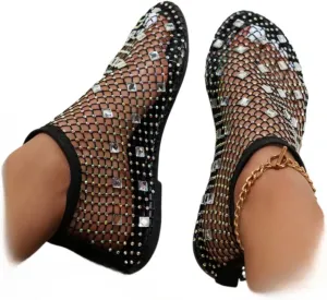 Mesh Flats for Women Ultra Comfortable Shiny Gem Mesh Flats Mesh Ballet Flats for Women