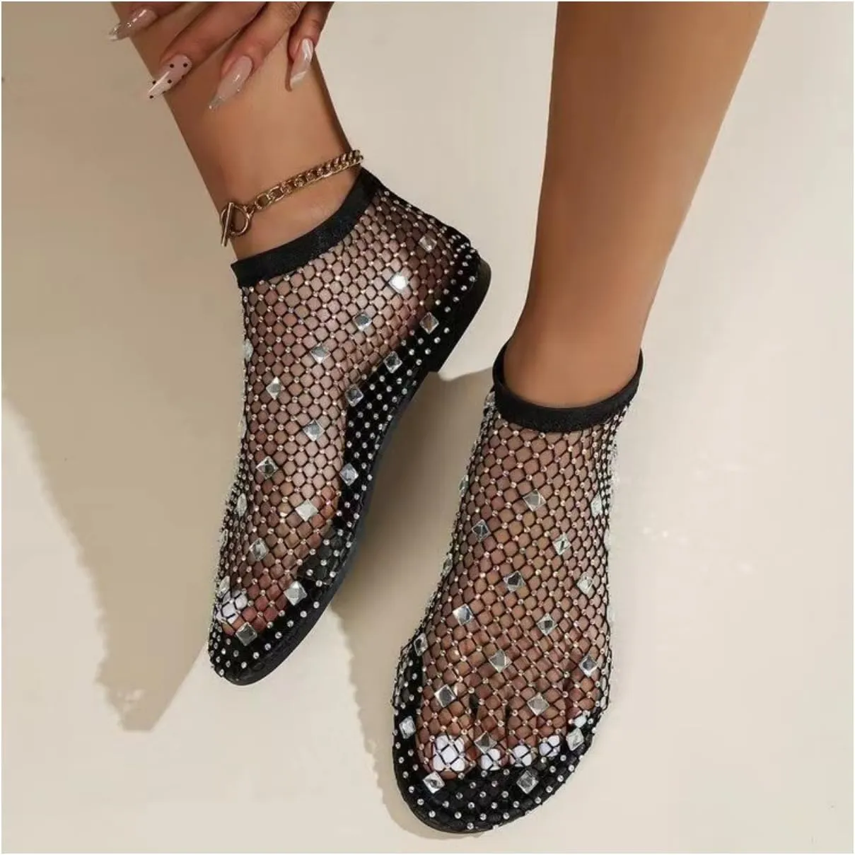 Mesh Flats for Women Ultra Comfortable Shiny Gem Mesh Flats Mesh Ballet Flats for Women