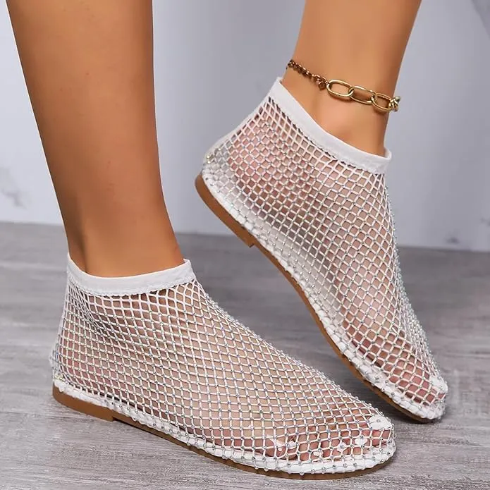Mesh Flats for Women Ultra Comfortable Shiny Gem Mesh Flats Shiny Stylish Flats Sparkle Shoes Sandals