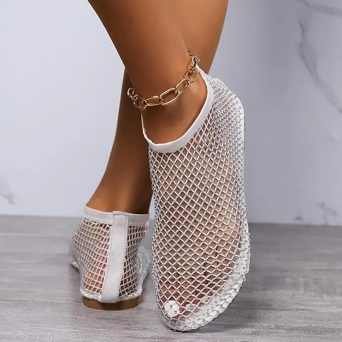 Mesh Flats for Women Ultra Comfortable Shiny Gem Mesh Flats Shiny Stylish Flats Sparkle Shoes Sandals