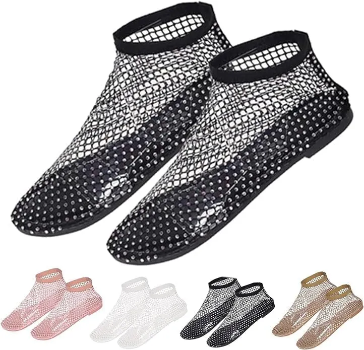 Mesh Flats for Women Ultra Comfortable Shiny Gem Mesh Flats Shiny Stylish Flats Sparkle Shoes Sandals