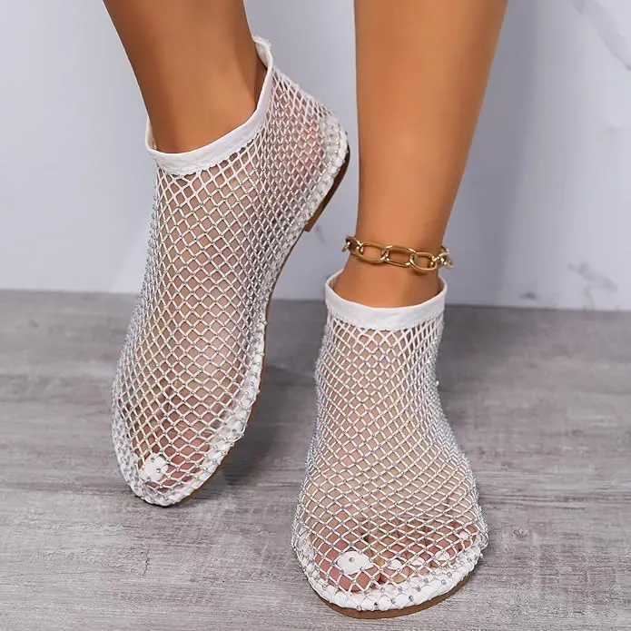 Mesh Flats for Women Ultra Comfortable Shiny Gem Mesh Flats Shiny Stylish Flats Sparkle Shoes Sandals