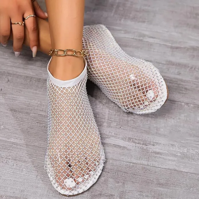Mesh Flats for Women Ultra Comfortable Shiny Gem Mesh Flats Shiny Stylish Flats Sparkle Shoes Sandals