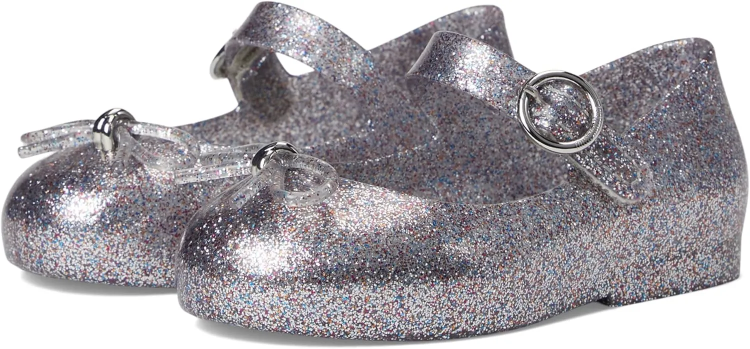 mini melissa Sweet Love BB (Toddler/Little Kid) - Sandals for Kids - Hook-and-Loop Closure - Cushioned Footbed Silver Glitter 5 Toddler M
