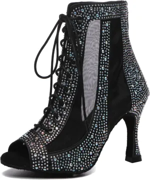 Minishion Sexy Dance Heels for Women Mesh Party Eveing Ankle Sandals Boots