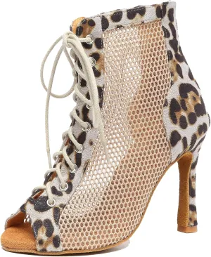 Minishion Sexy Dance Heels for Women Mesh Party Eveing Ankle Sandals Boots