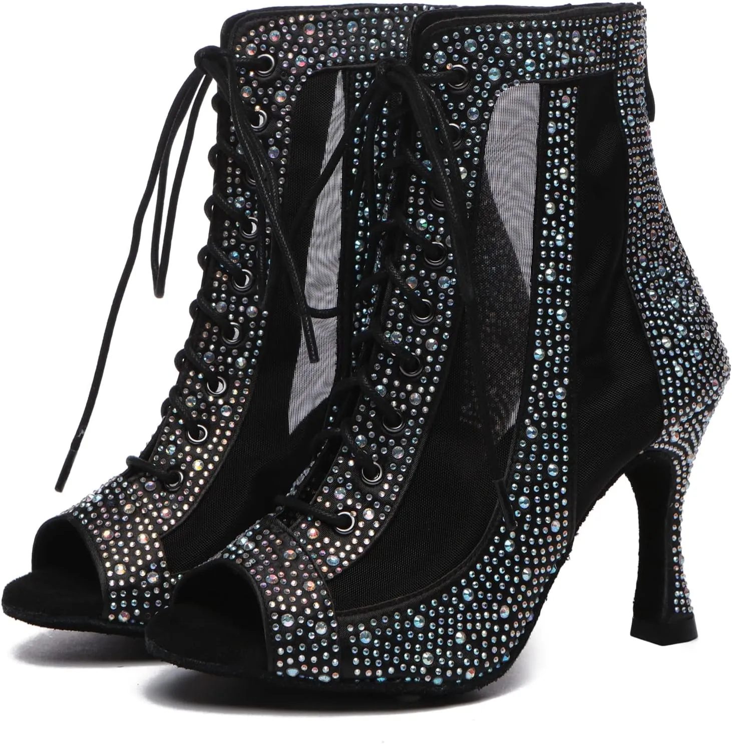 Minishion Sexy Dance Heels for Women Mesh Party Eveing Ankle Sandals Boots
