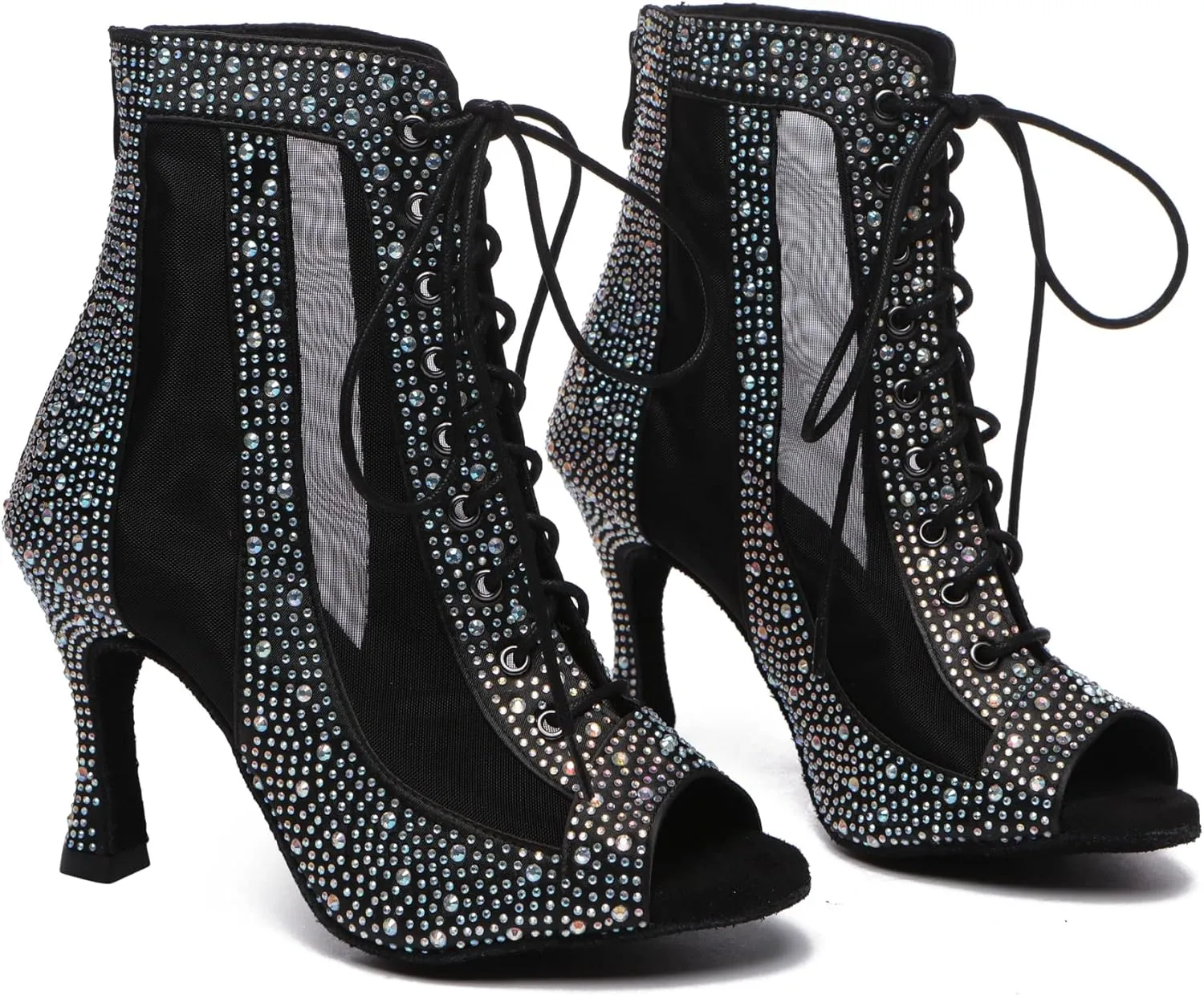 Minishion Sexy Dance Heels for Women Mesh Party Eveing Ankle Sandals Boots