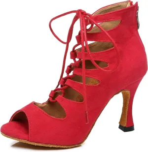 Minishion Women's Ballroom Dancing Boots Lace-up Latin Shoes Formal Party Sandals