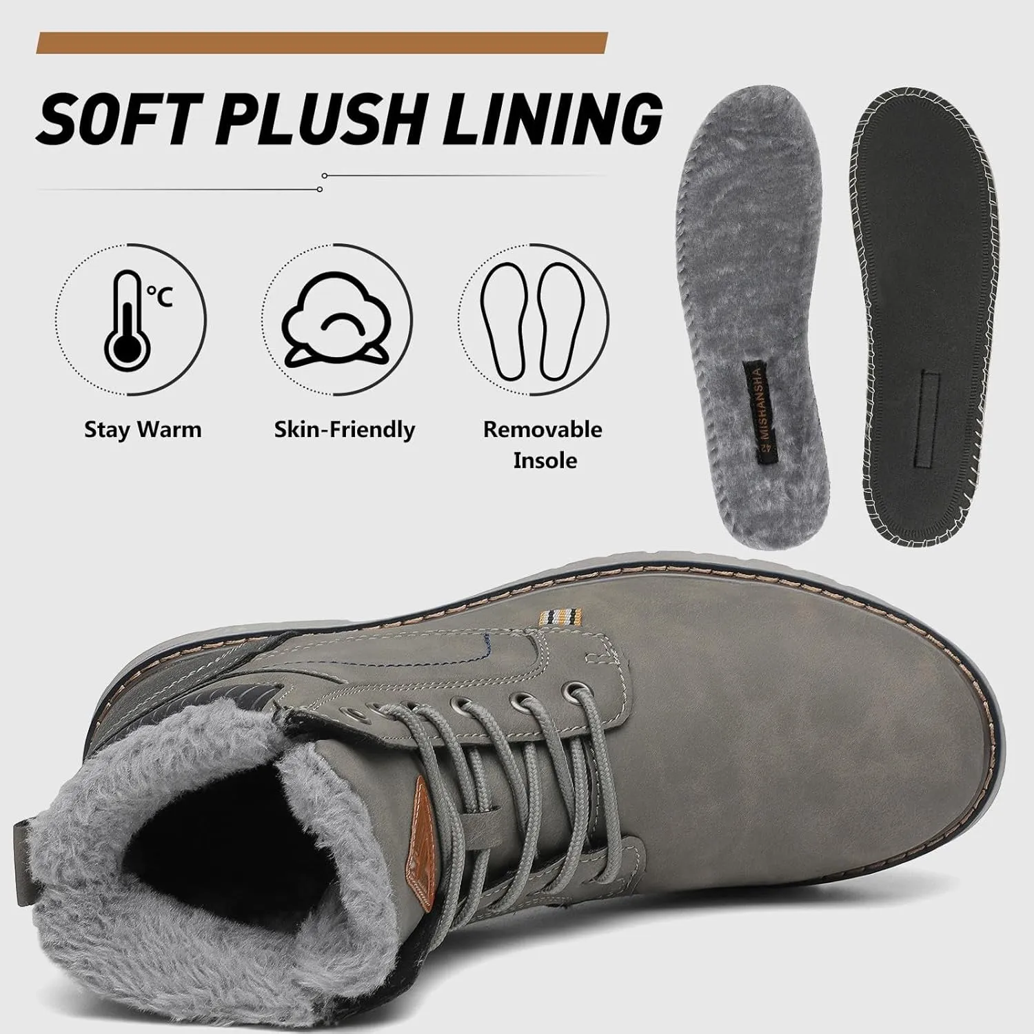 Mishansha Winter Boots for Men Women Waterproof Snow Boots Warm Lined Non Slip Hiking Boot