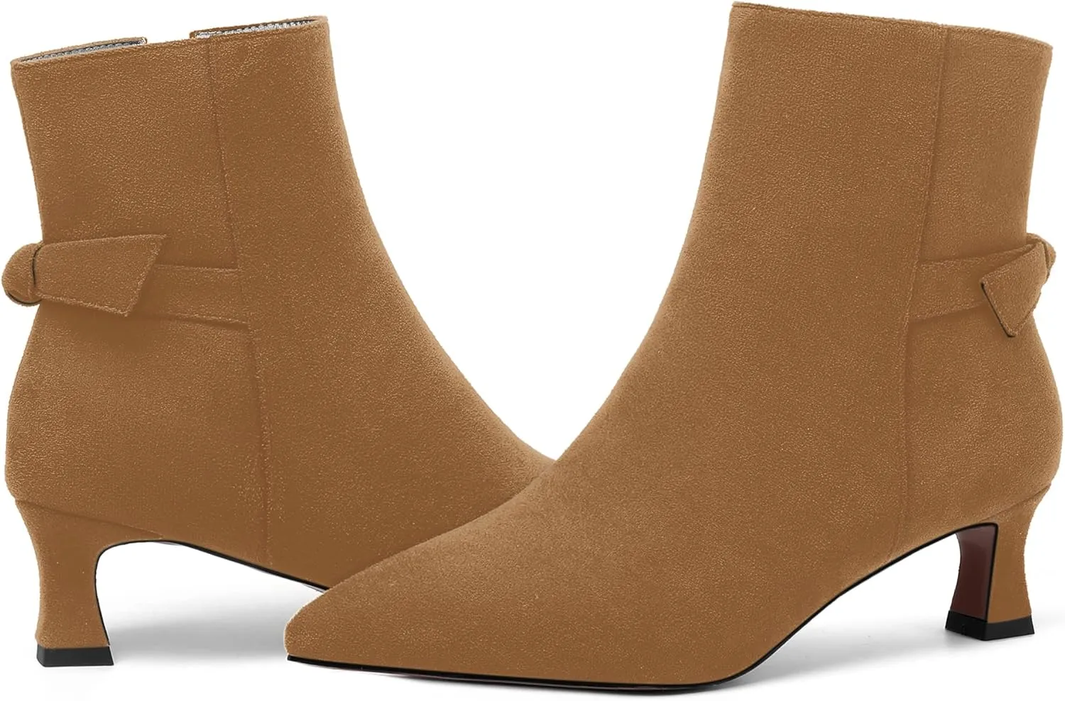 MOVINSTEPS Womens Pointed Toe Suede Zip Cold Weather Outdoor Solid Kitten Low Heel Ankle High Boots 2 Inch