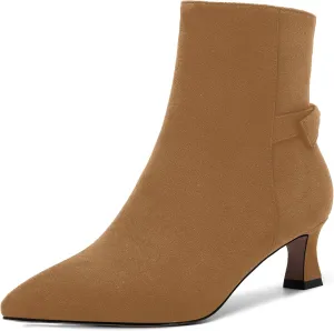 MOVINSTEPS Womens Pointed Toe Suede Zip Cold Weather Outdoor Solid Kitten Low Heel Ankle High Boots 2 Inch