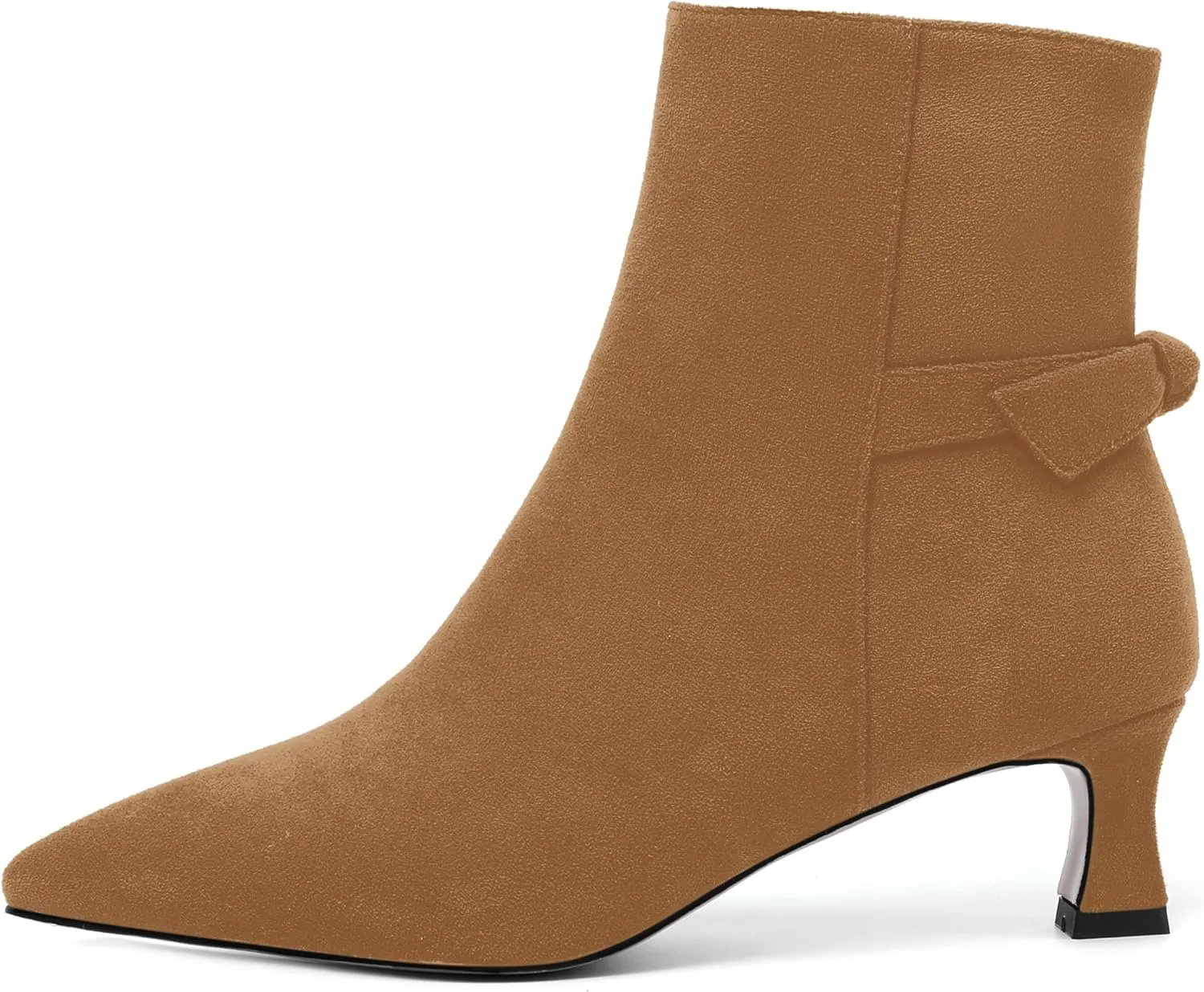 MOVINSTEPS Womens Pointed Toe Suede Zip Cold Weather Outdoor Solid Kitten Low Heel Ankle High Boots 2 Inch