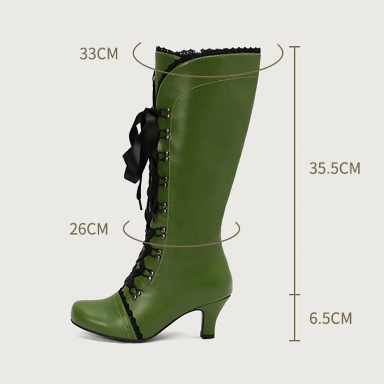 MRKEWUNEY Vintage Women Victorian Boots 70s Lace Up Kitten Heel Knee High BootsEU34-47