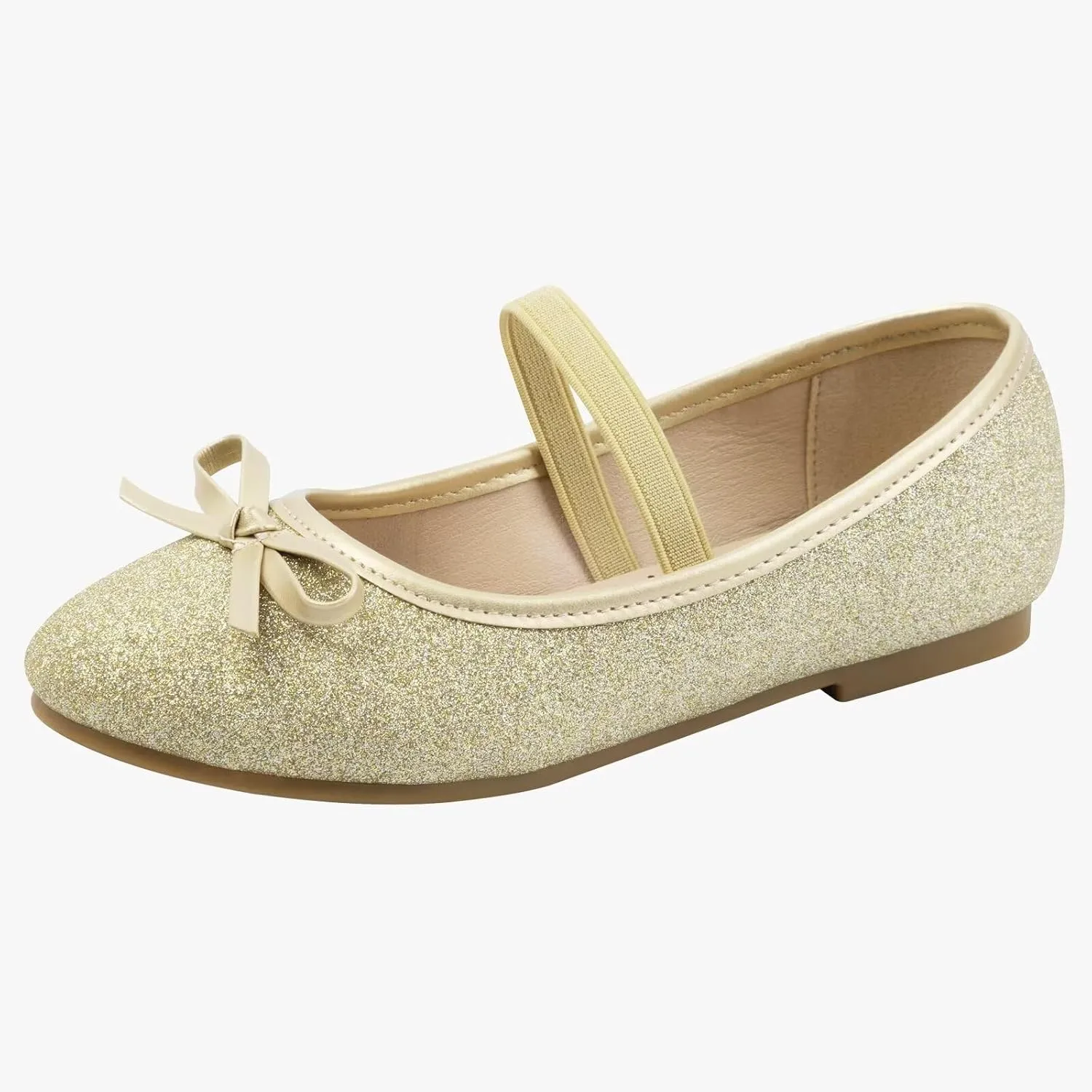 MUSSHOE Girls Dress Shoes Mary Jane Shoes for Girls Glitter Ballet Flats with Bow for Party, Wedding, Performance, Prom (Toddler/Little Kids/Big Kids)