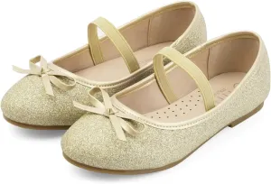 MUSSHOE Girls Dress Shoes Mary Jane Shoes for Girls Glitter Ballet Flats with Bow for Party, Wedding, Performance, Prom (Toddler/Little Kids/Big Kids)