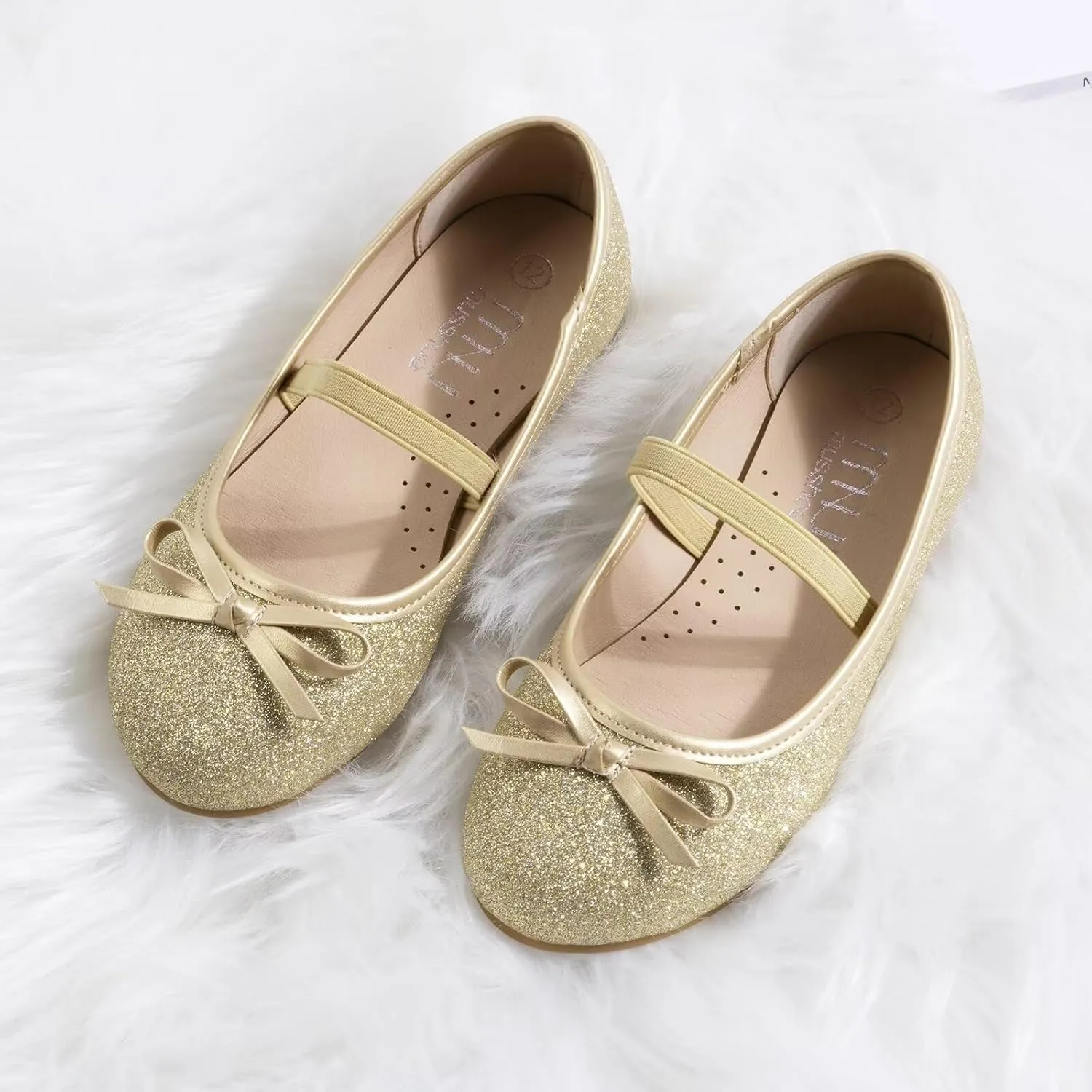 MUSSHOE Girls Dress Shoes Mary Jane Shoes for Girls Glitter Ballet Flats with Bow for Party, Wedding, Performance, Prom (Toddler/Little Kids/Big Kids)