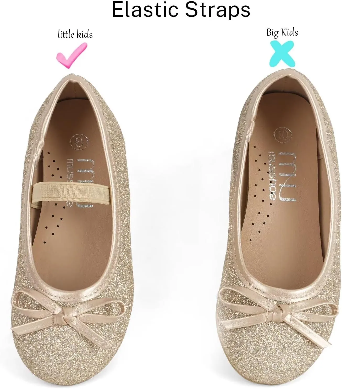 MUSSHOE Girls Dress Shoes Mary Jane Shoes for Girls Glitter Ballet Flats with Bow for Party, Wedding, Performance, Prom (Toddler/Little Kids/Big Kids)