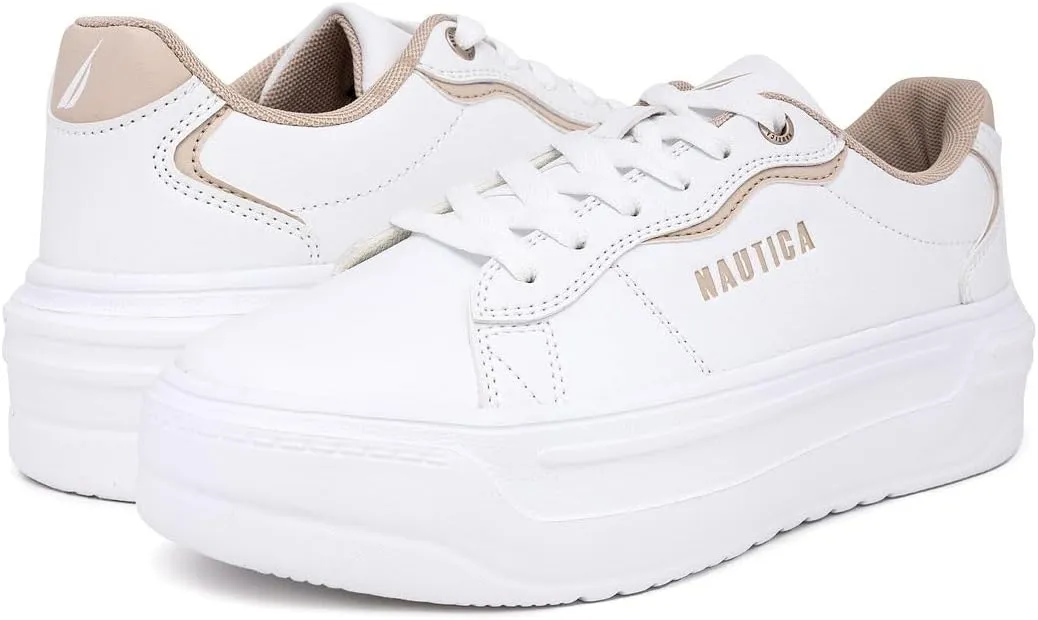 Nautica Women’s Lace-Up Fashion Sneakers – Low-Top Casual Walking & Tennis Shoes with Platform or Regular Heel