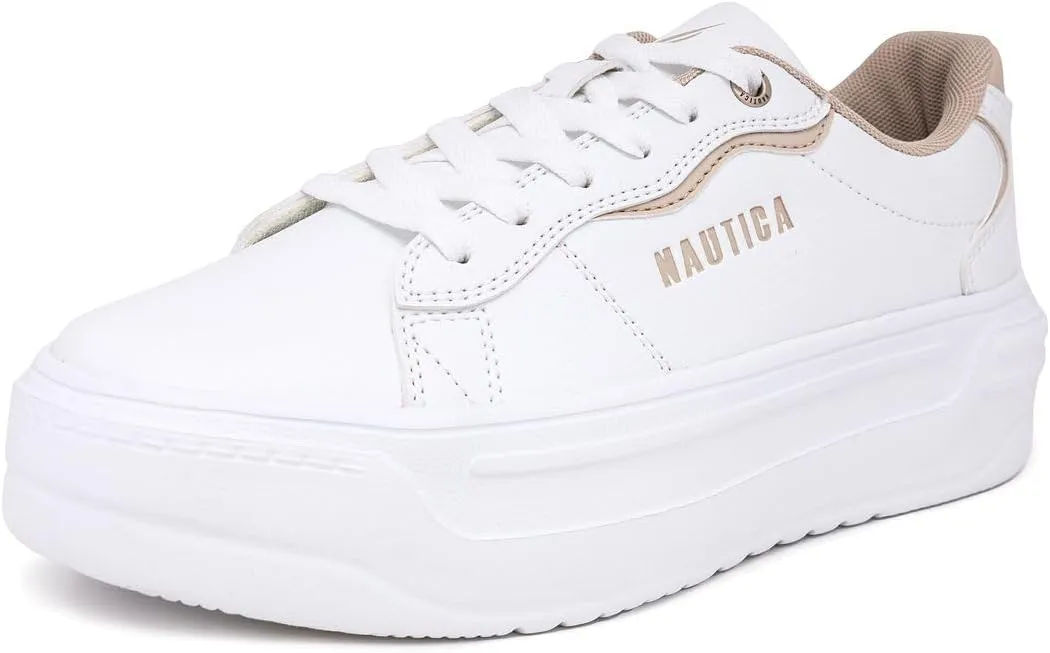 Nautica Women’s Lace-Up Fashion Sneakers – Low-Top Casual Walking & Tennis Shoes with Platform or Regular Heel