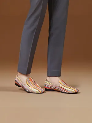 New color striped fluorescent sequin men's loafers trendy European version large size slip-on party shoes low-top shoes