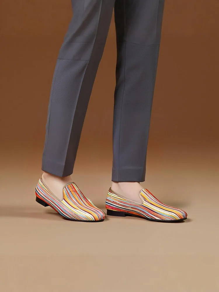 New color striped fluorescent sequin men's loafers trendy European version large size slip-on party shoes low-top shoes