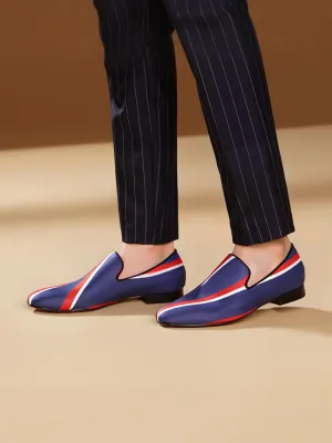 New handmade British style pigskin lining blue striped loafers European and American gentleman's banquet formal shoes for men