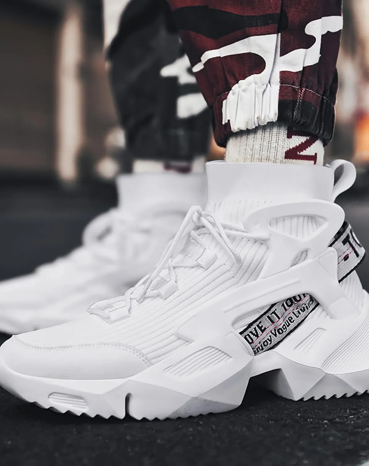 Niepce Inc Streetwear High Top Fashion Men's Knit Chunky Sneakers