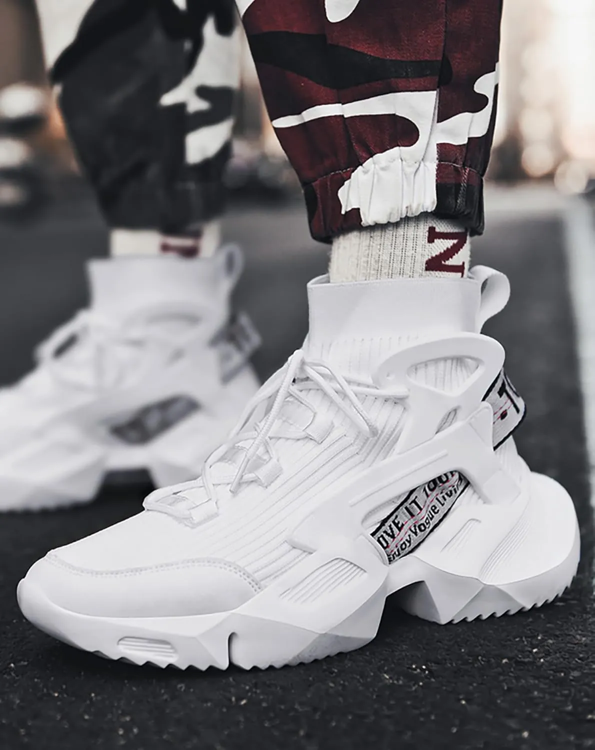 Niepce Inc Streetwear High Top Fashion Men's Knit Chunky Sneakers