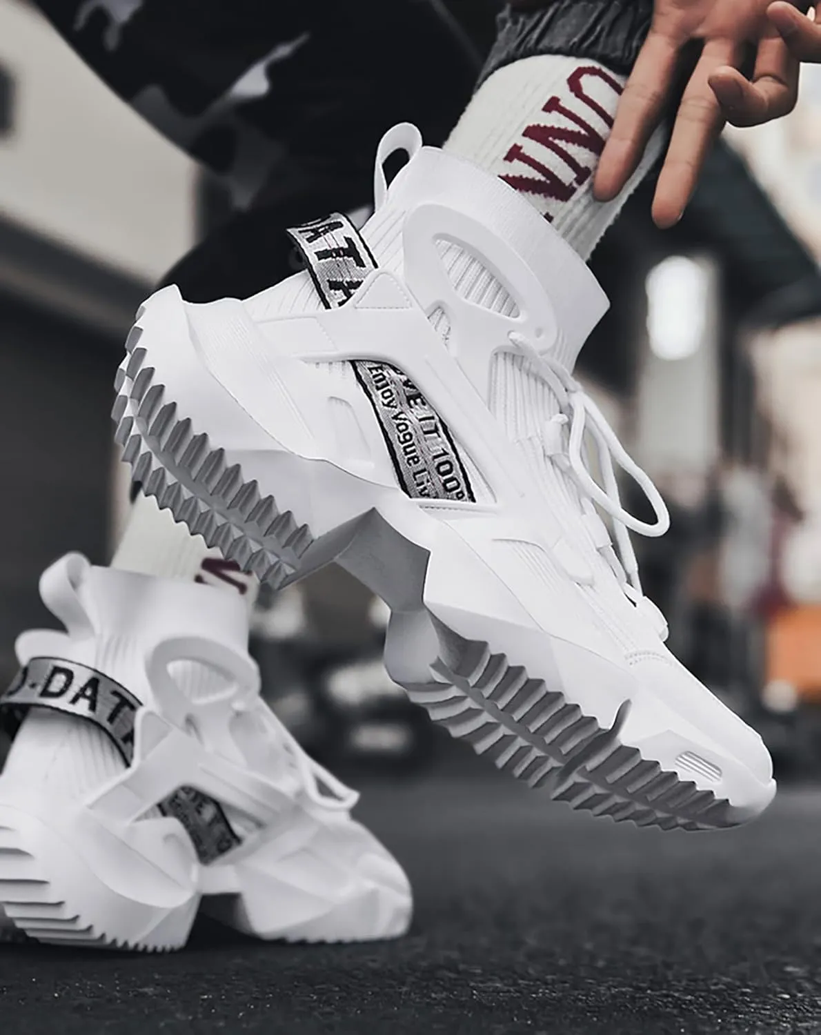 Niepce Inc Streetwear High Top Fashion Men's Knit Chunky Sneakers