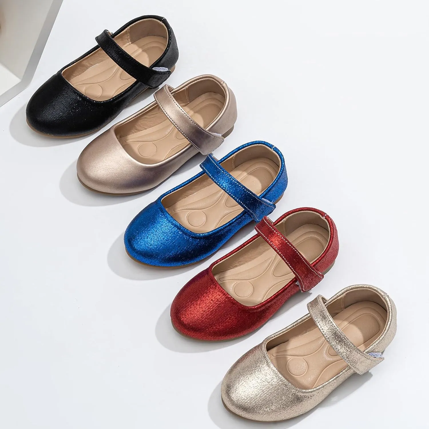 Non-Slip Mary Jane for Girls Soft Leather Ballet Flats with Adjustable Strap, Toddler Little Big Kid Dress Shoes for Wedding Party School