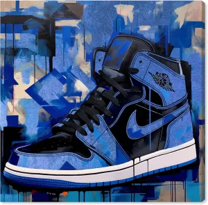Notoriart Blue Brush Sneakers Gallery Wrapped Sneaker 1 Piece Canvas Wall Art, 20" x 20", Gallery Wrapped