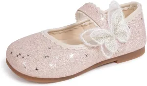 ohsofy Girls Mary Jane Shoes Toddler Bow Glitter Ballet Princess Flats Non-Slip Sole Hook Loop Wedding Party Dress Shoes（Toddler/Little Kid）