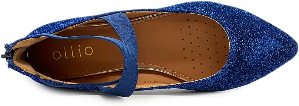 Ollio Women's Glitter Elastic Ankle Strap Pointed Toe Ballet Flats F189