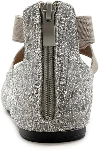 Ollio Women's Glitter Elastic Ankle Strap Pointed Toe Ballet Flats F189