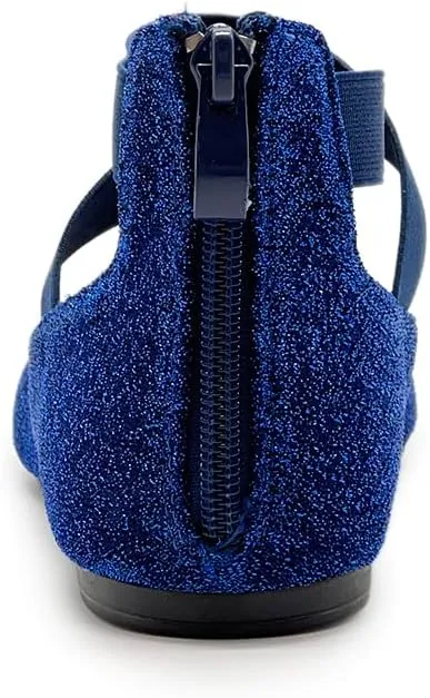 Ollio Women's Glitter Elastic Ankle Strap Pointed Toe Ballet Flats F189