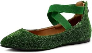 Ollio Women's Glitter Elastic Ankle Strap Pointed Toe Ballet Flats F189