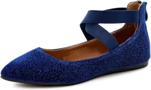 Ollio Women's Glitter Elastic Ankle Strap Pointed Toe Ballet Flats F189