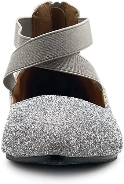 Ollio Women's Glitter Elastic Ankle Strap Pointed Toe Ballet Flats F189