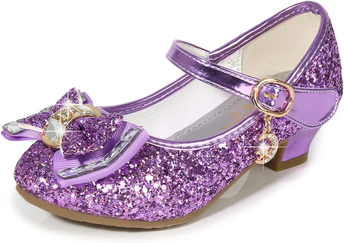 OMEARK Girls Glitter Princess Sandals High Heels Sparkly Dress Up Shoes Round Toe Sequin Bowknot Dance Shoes for Kids Toddler Ankle Strap Wedding Party Rhinestone Sandals