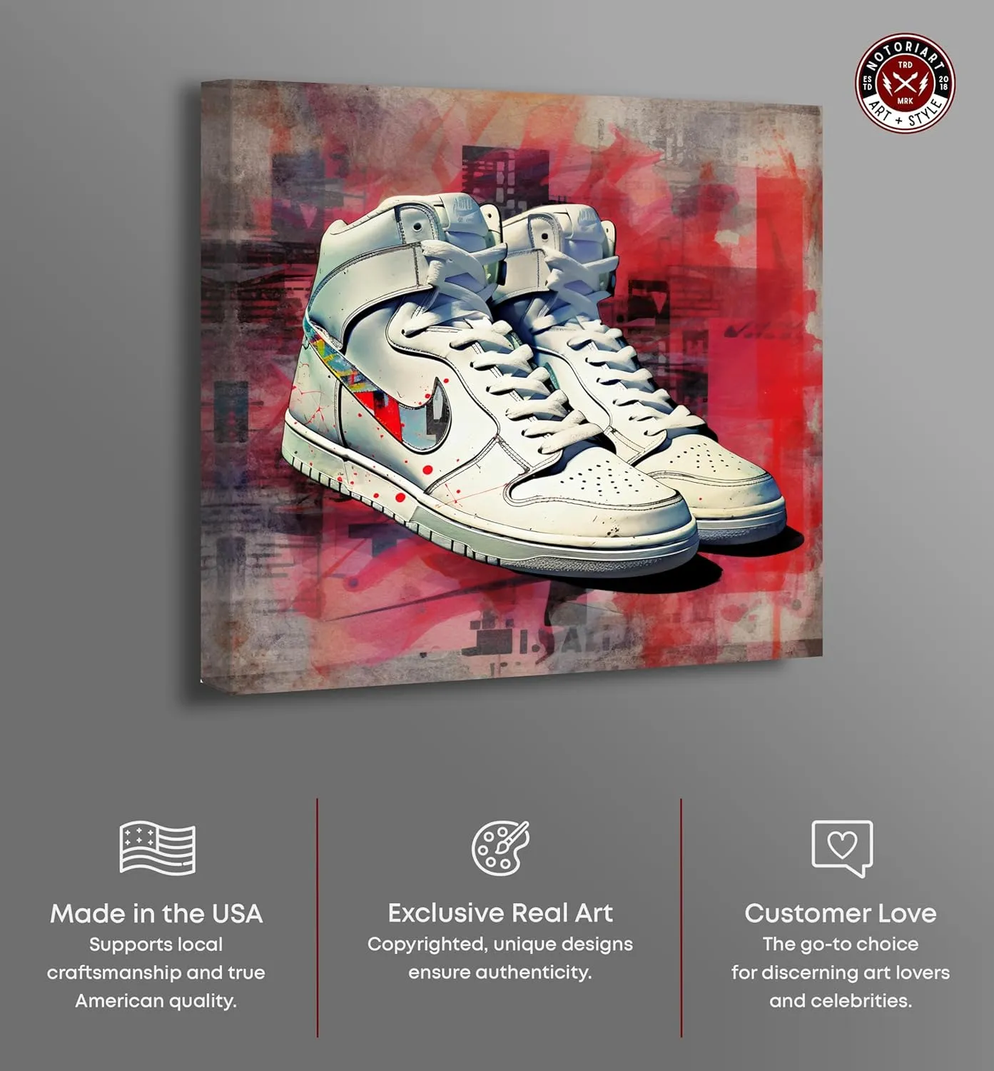 On Display Sneakers Modern Sneaker Art Prints Canvas Wall Art by Notoriart, Gallery Wrapped, 12"x12"