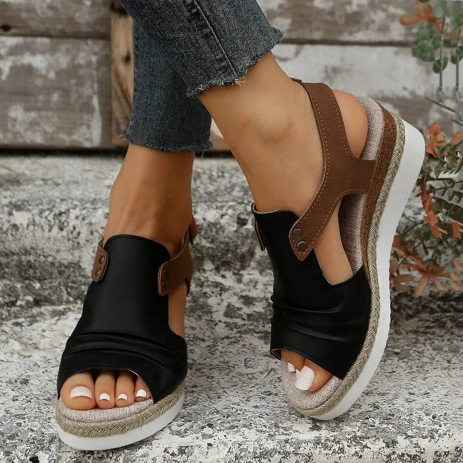 Orthopedic Wedge Platform Sandals for Women Espadrilles Platform Ankle Strap Sandals Flat Open Toe Low Wedge Sandals Summer Dressy Slip on Sandals Casual Beach Boho Sandals