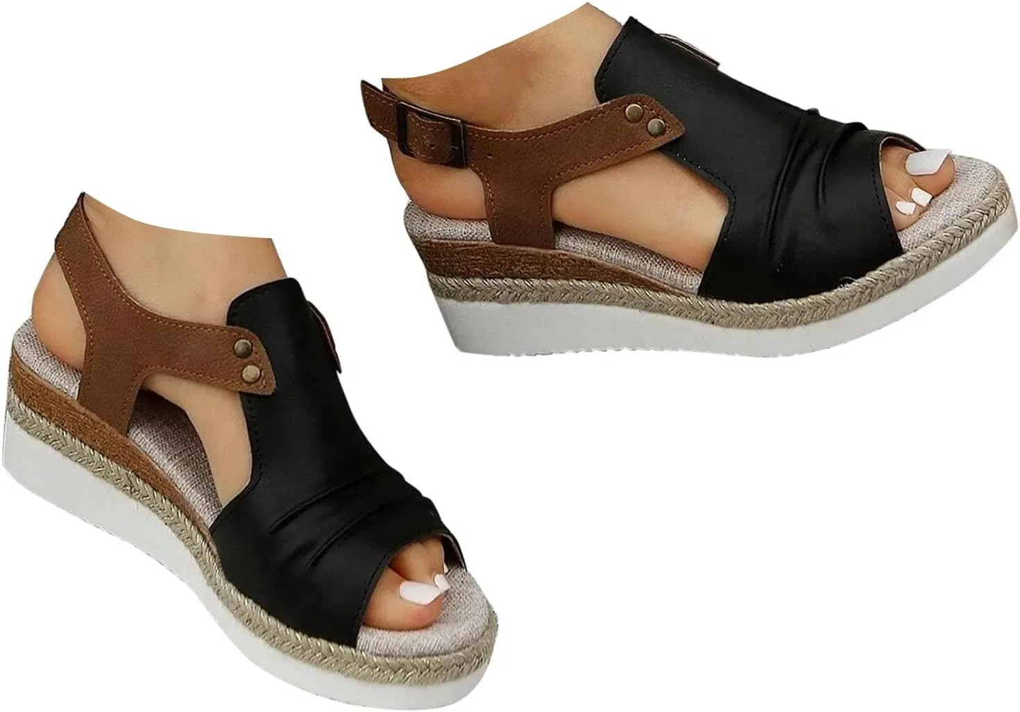 Orthopedic Wedge Platform Sandals for Women Espadrilles Platform Ankle Strap Sandals Flat Open Toe Low Wedge Sandals Summer Dressy Slip on Sandals Casual Beach Boho Sandals