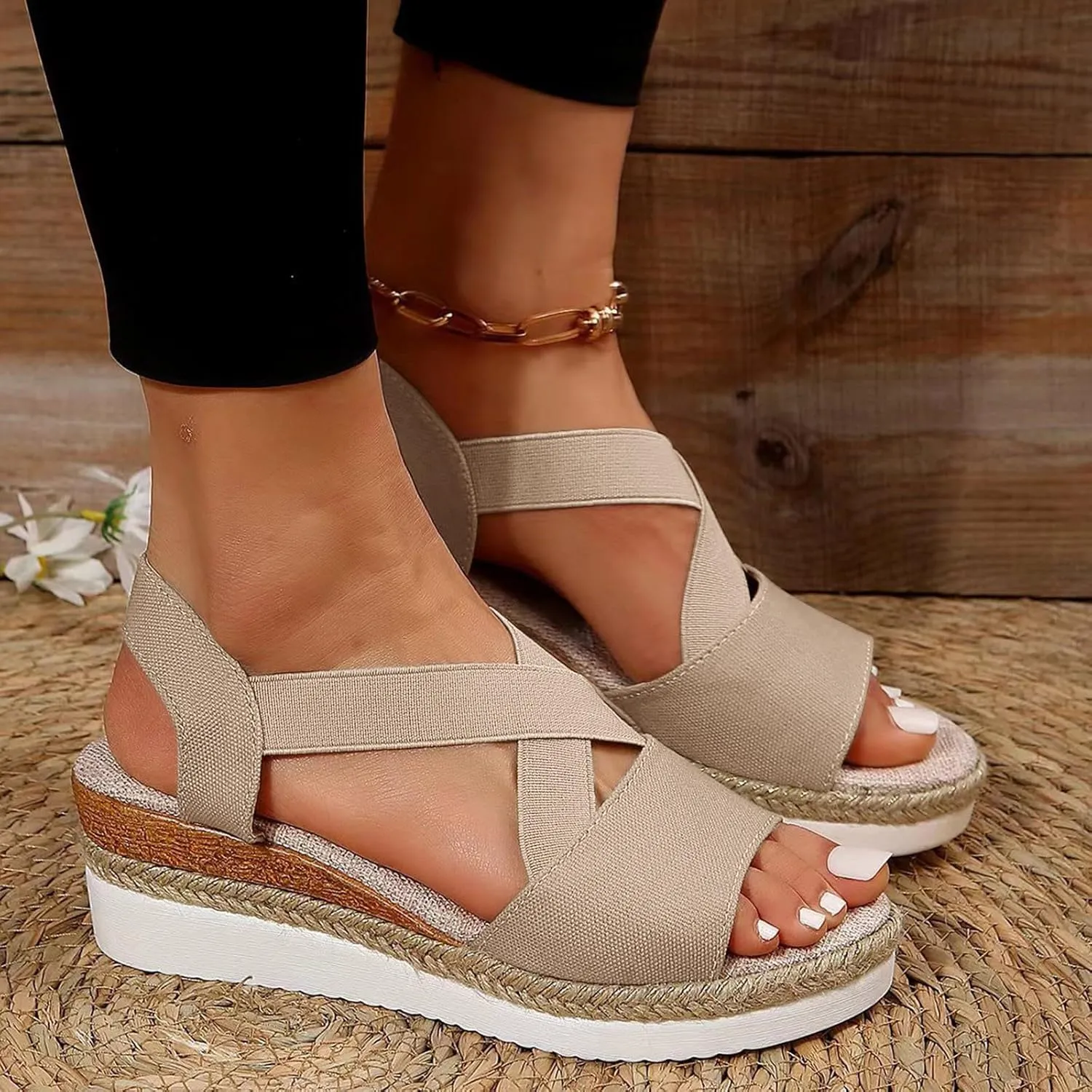 Orthopedic Wedge Sandals for Women Dressy Summer Platform Espadrilles Open Toe Ankle Strap Sandals Womens Casual Strappy Beach Vacation Sandals Comfortable Walking Outdoor Shoes