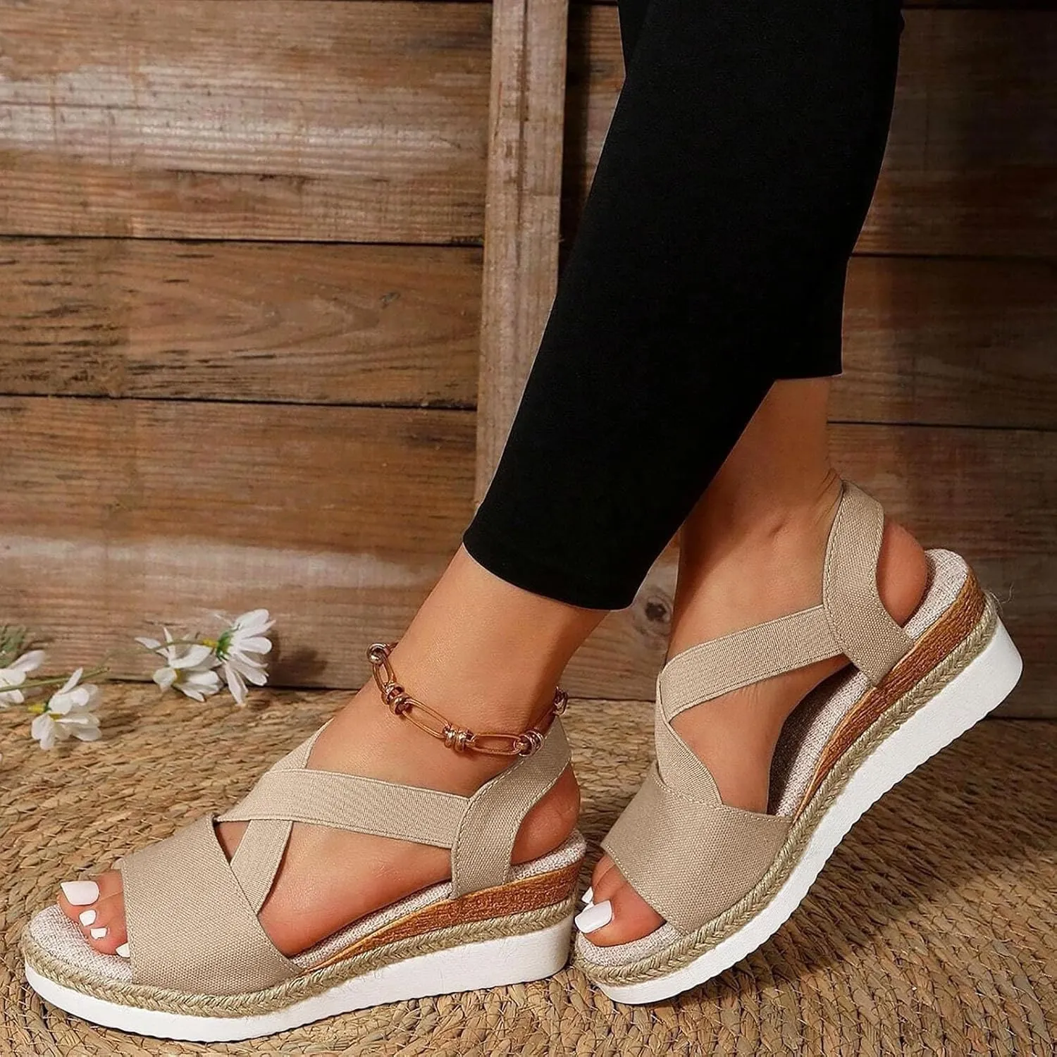 Orthopedic Wedge Sandals for Women Dressy Summer Platform Espadrilles Open Toe Ankle Strap Sandals Womens Casual Strappy Beach Vacation Sandals Comfortable Walking Outdoor Shoes
