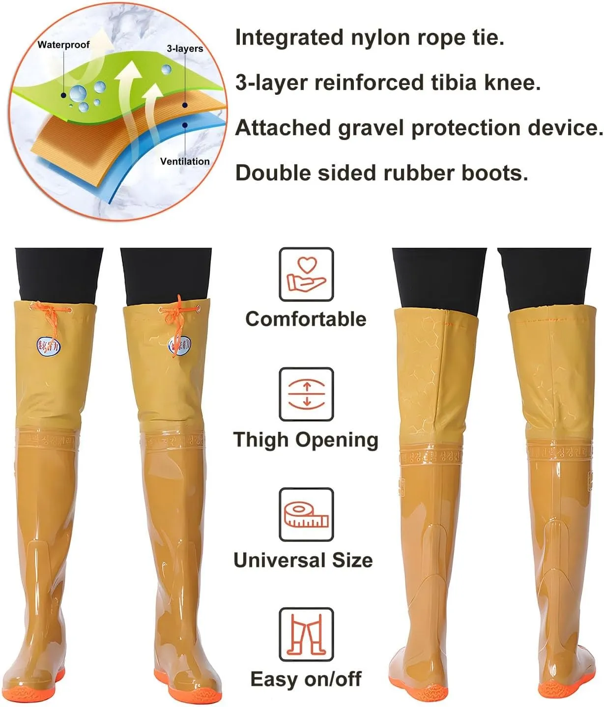 Outdoor Hip Waders for Men Women, High Knee Waterproof Fishing Boots, Wading Boots with Cleated Outsole