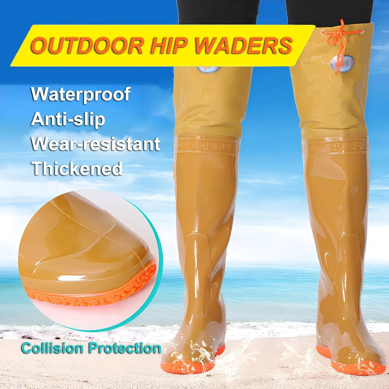Outdoor Hip Waders for Men Women, High Knee Waterproof Fishing Boots, Wading Boots with Cleated Outsole